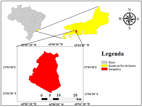 Mapa de localização do município de Seropédica-RJ. Fonte: Nascimento (2019)