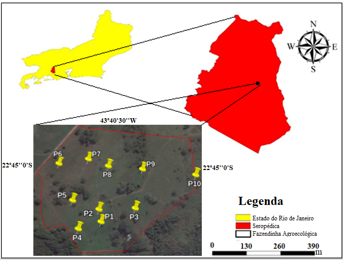 Mapa de localização da área de estudo em Seropédica-RJ. Fonte: Nascimento (2019)